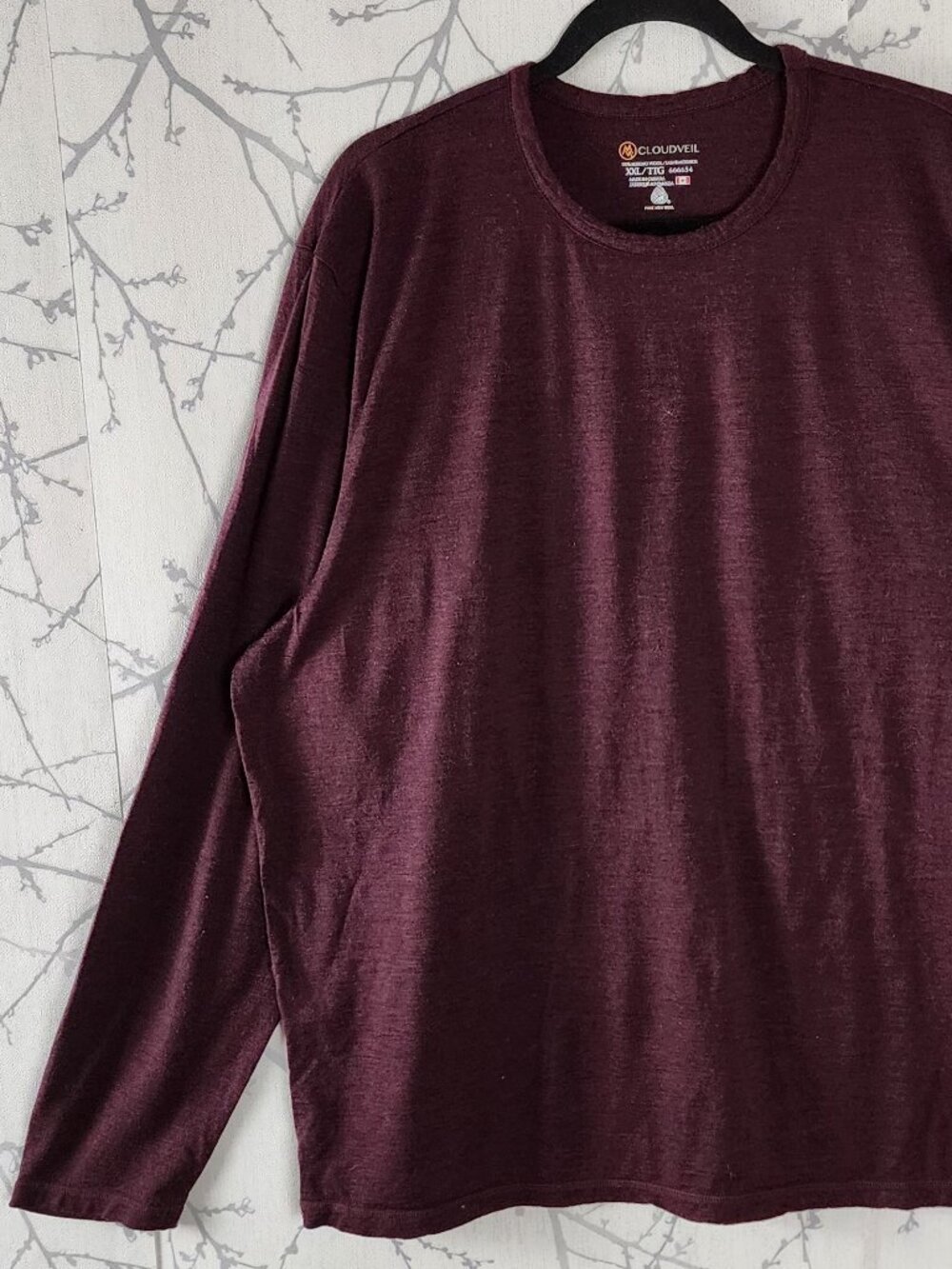 Cloudveil Maroon 100% Merino Wool Crewneck Long Sleeve Baselayer